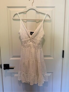 Angie White Eyelet V-Neck Mini Dress